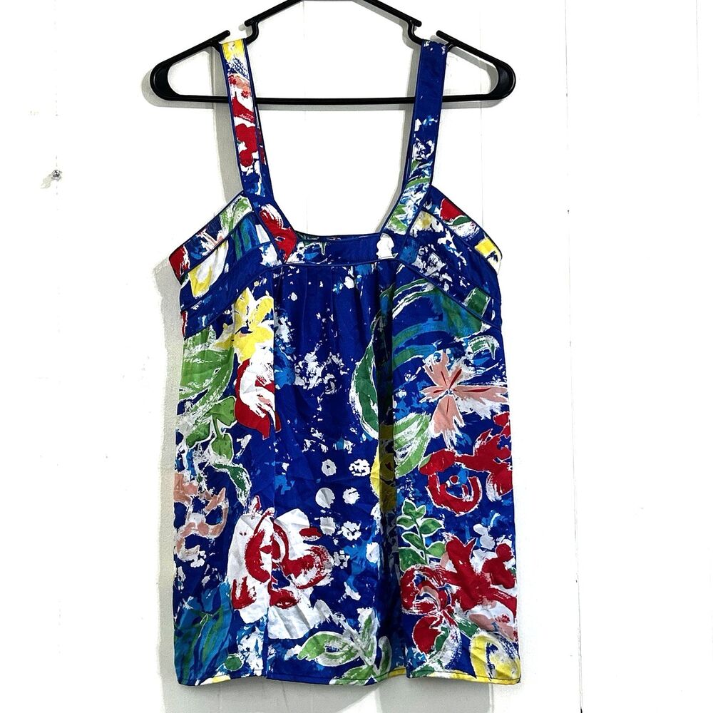 Hinge Y2K 100% Silk Camisole Tank Top Size S Blue Floral Sleeveless Top